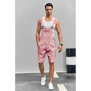 NEW RUNCATI Pink Denim Shortalls Bib Overalls Mens Smal‎ Cotton Relaxed Fit